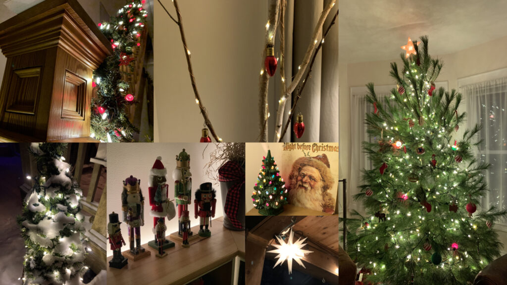 A collage of photos of ways to add soft holiday lighting to a house