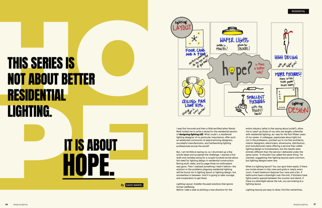 The opening spread of the article This Series is Not About Better Residential Lighting - It's About Hope by David Warfel 
