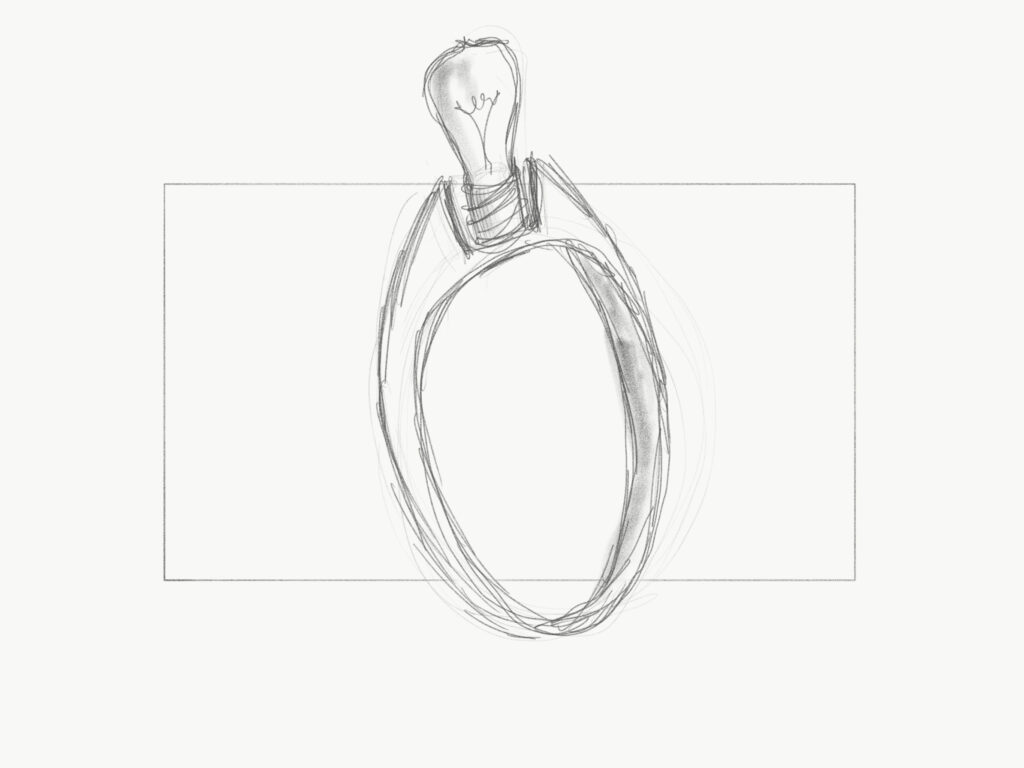 Sketch of a ring with a lighbulb where a diamond would normally be