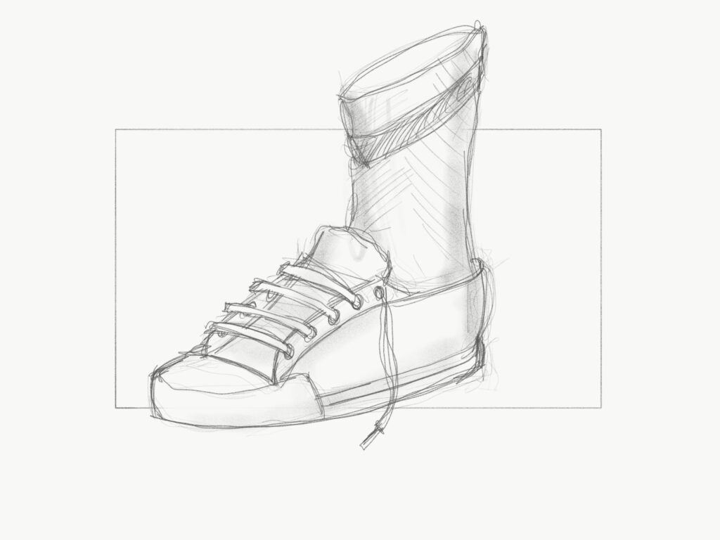 Sketch of a sneaker on a foot
