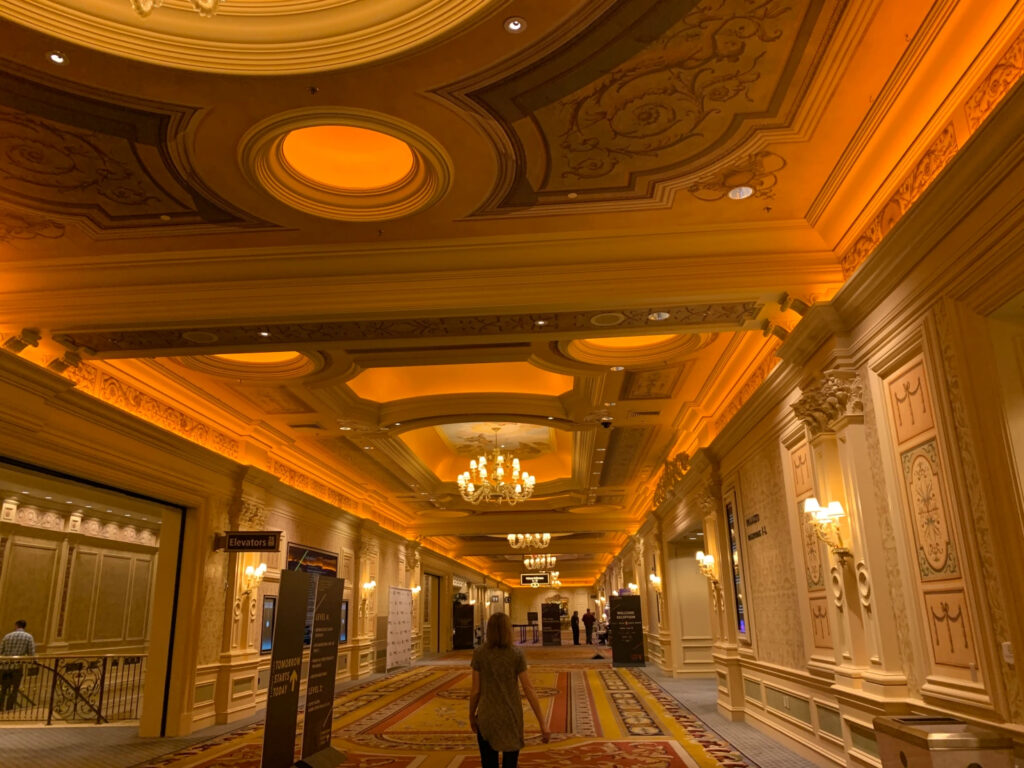 An opulent hallway at the Venetian hotel in Las Vegas