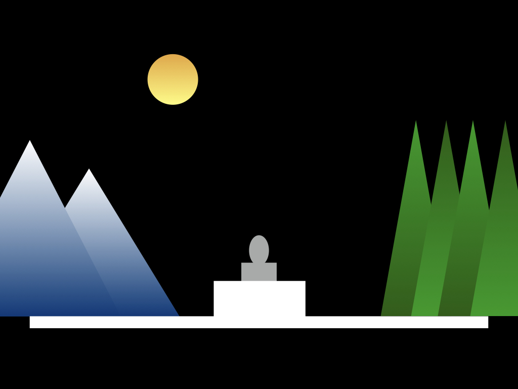 A digital sketch of a figure lying in bed with mountains on one side, woods on the other, and a moon in the night sky.